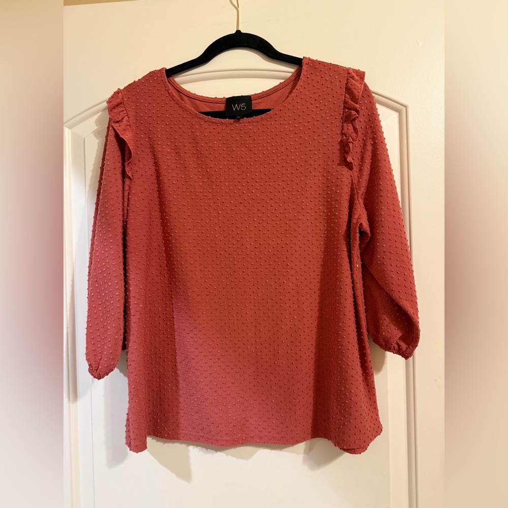 W5 Women's Rust Ruffled Shoulder Textured Blouse